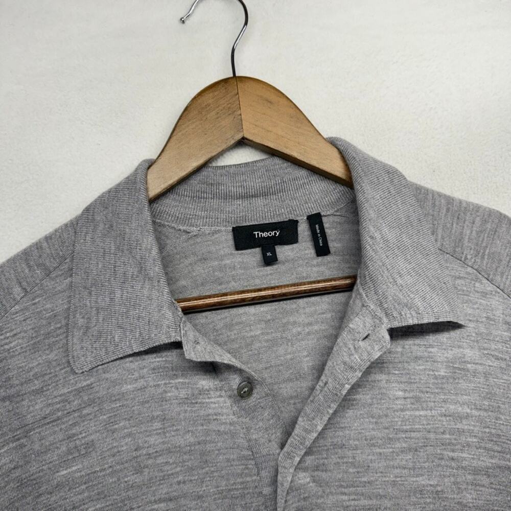 Theory Sweater Polo Men's XL Gray Lightweight Regal Wool Collared LS Button
